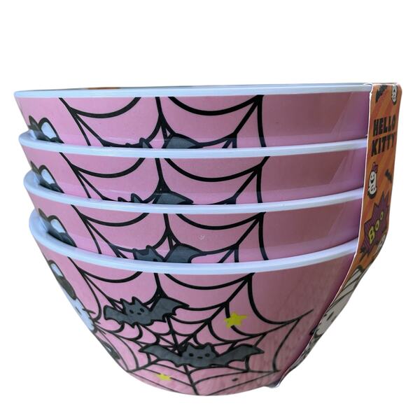 Hello Kitty Halloween Skeleton Melamine Bowls 6in Set of 4 Posh Pink Spooky New - Picture 5 of 14